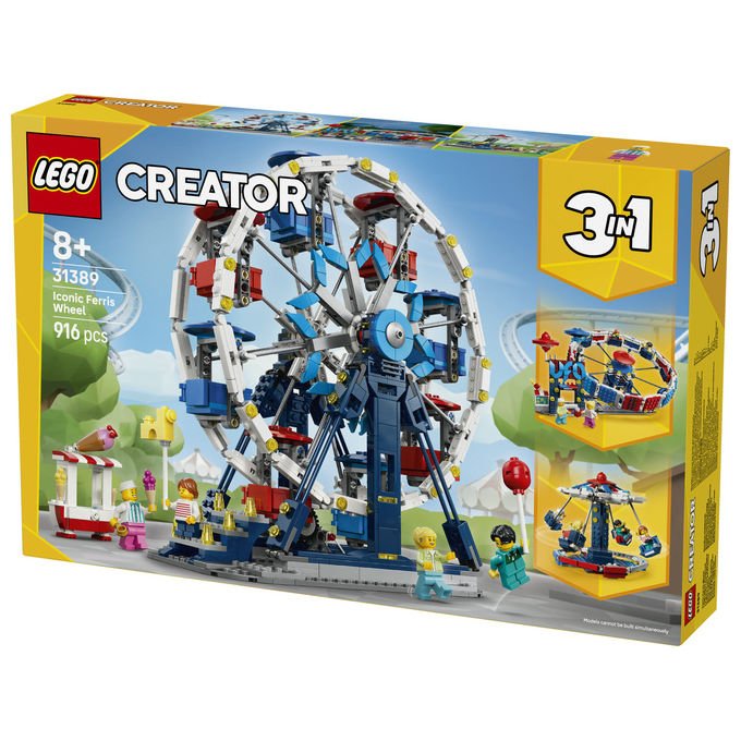 Lego 31389 Creator Set di Costruzione 3 in 1 Ruota Panoramica UFO Giostra 916 pezzi 4 Minifigure da 8 anni