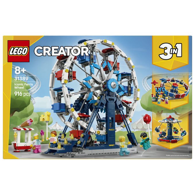 Lego 31389 Creator Set di Costruzione 3 in 1 Ruota Panoramica UFO Giostra 916 pezzi 4 Minifigure da 8 anni