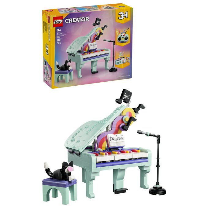 Lego 31392 Creator 3 in 1 Set Costruzioni Pianoforte Decorativo con Gatto Radio Giradischi 485 pezzi da 9 anni