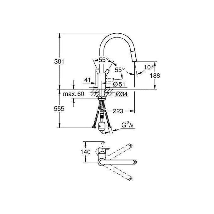 Grohe Rubinetto Miscelatore Monocomando con Doccetta Estraibile per Lavello da Cucina Cromo Lucido Starlight Feel