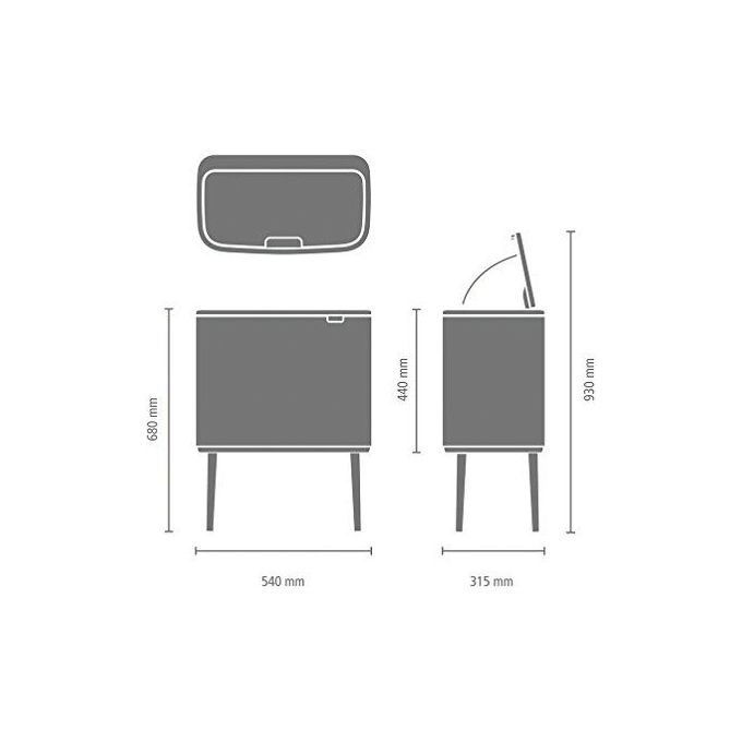 Brabantia Waste Bin Bo Touch Bin Pattumiera Platinum 3 x 11 Litri