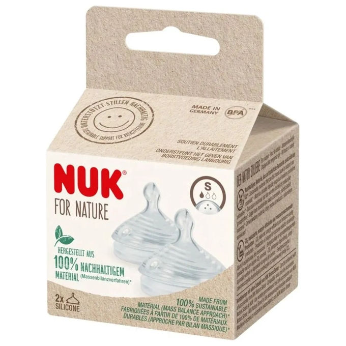 NUK 7076871 For Nature Tettarella Silicone Taglia S 0-6 Mesi Flusso Lento Valvola Anticolica Senza BPA 2 pezzi