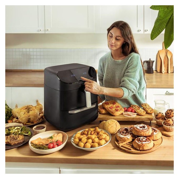 Cecotec 8435484032827 Cecofry FoodCourt 11000 Connected C Friggitrice ad aria 11 L 1850 W 8 programmi Touchscreen Wi-Fi colore Nero