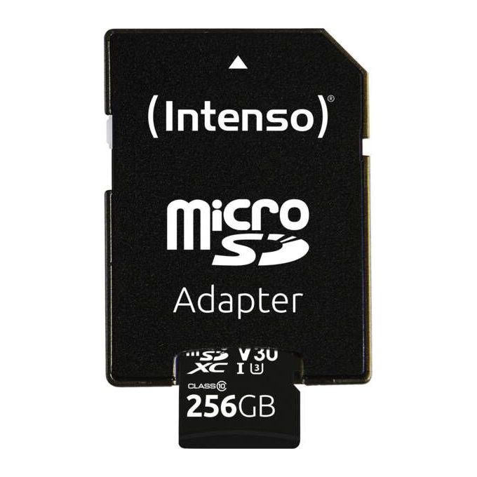 Intenso 3433492 Scheda di memoria microSDHC 256 GB Classe 10 UHS-I U3 V30 con adattatore SD fino a 100 MB-s lettura colore Nero
