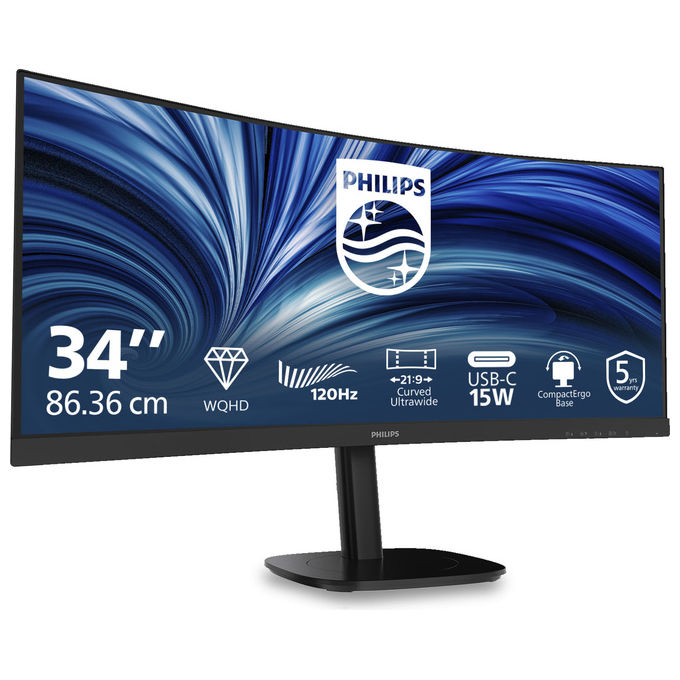 Philips 34B2N3500C-00 Monitor PC 34 3440x1440 Pixel 120 Hz VESA Adaptive Sync HDR10 colore Nero