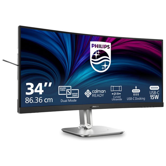Philips 34B2U5900C Monitor 34 pollici Curvo 5120x2160@120Hz 2560x1080@240Hz Dual Mode Pannello VA 4ms HDR400 Altoparlanti Integrati Grigio Scuro