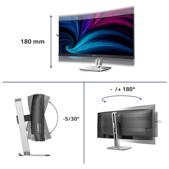 Philips 34B2U5900C Monitor 34 pollici Curvo 5120x2160@120Hz 2560x1080@240Hz Dual Mode Pannello VA 4ms HDR400 Altoparlanti Integrati Grigio Scuro