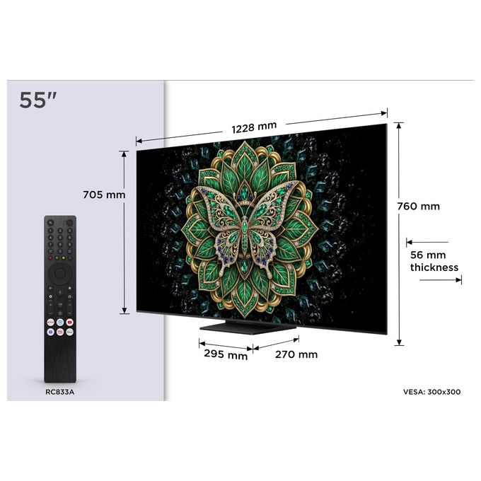 TCL 55C6K PRO Serie C6K PRO TV QD-Mini LED 55'' 4K HDR 144Hz 180 zone di dimming Google TV Dolby Vision Atmos 2.1 Onkyo colore Nero
