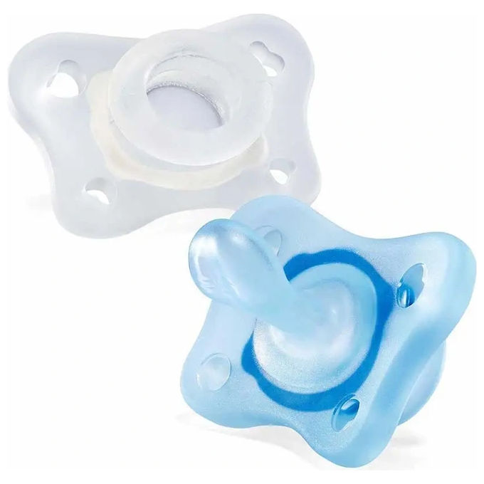 Chicco 8058664175246 PhysioForma Minisoft Succhietto Neonato 0-2 Mesi in Silicone con Finitura SOFT SENSE e Apertura sul Retro colore Azzurro