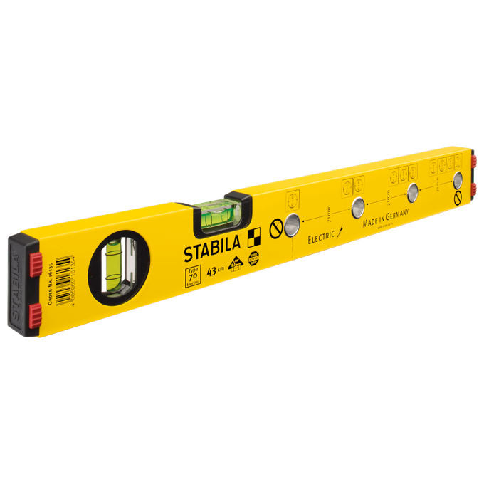 Stabila 16135 Type 70 Electric Livella 43 cm con 4 Fori di Marcatura e Estremita' Anti-scivolo colore Nero