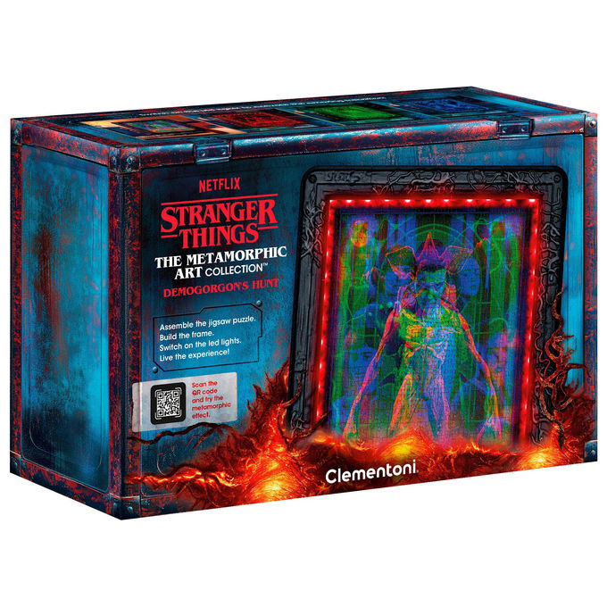 Clementoni, Stranger Things Demogorgon's Hunt, Puzzle LED 520 Pezzi Metamorphic Art Collection, Quadro Interattivo