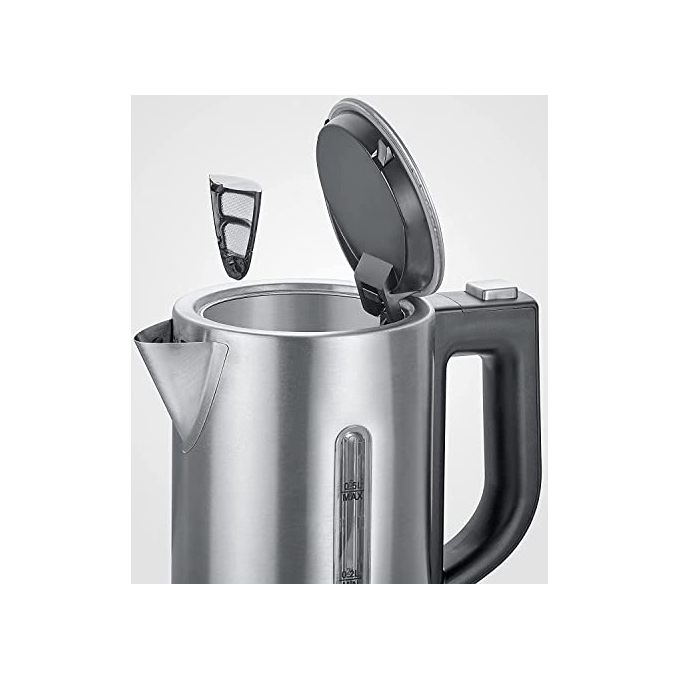 Severin WK 3647 Set di Bollitore da Viaggio con 2 Tazze in Plastica e 2 Cucchiai in Acciaio Inox Spazzolato-Nero