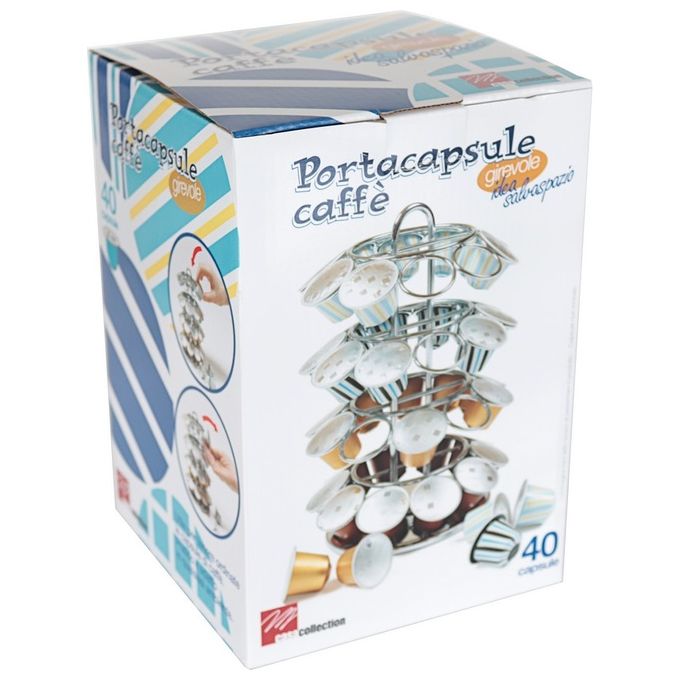 Portacapsule caffe girevole in acciaio inox per 40 capsule