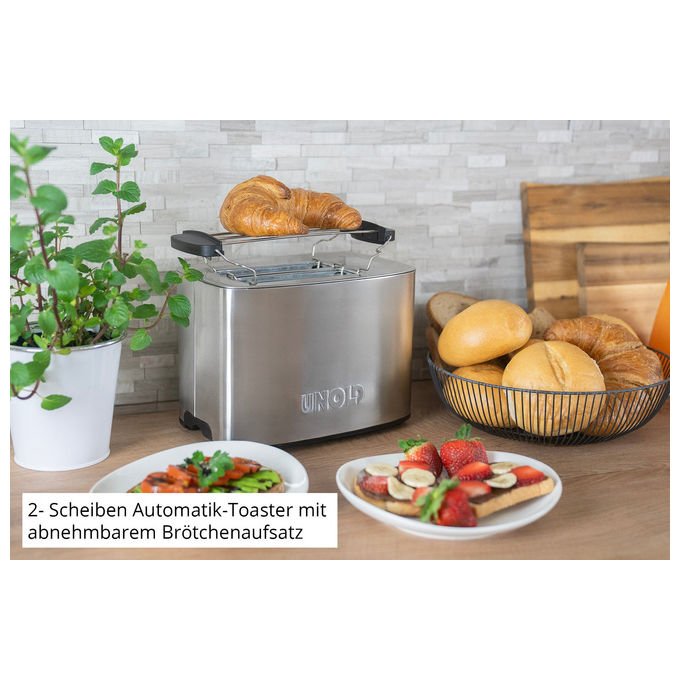 Unold 38216 Thommy Tostapane 2 fette 850 W Acciaio inox fessura extra large vassoio briciole rimovibile colore Acciaio inox