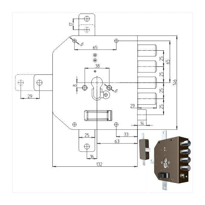 Vigor-Blinky Serrature CR da Applicare 2350g-51mc con Scrocco Sx 60mm