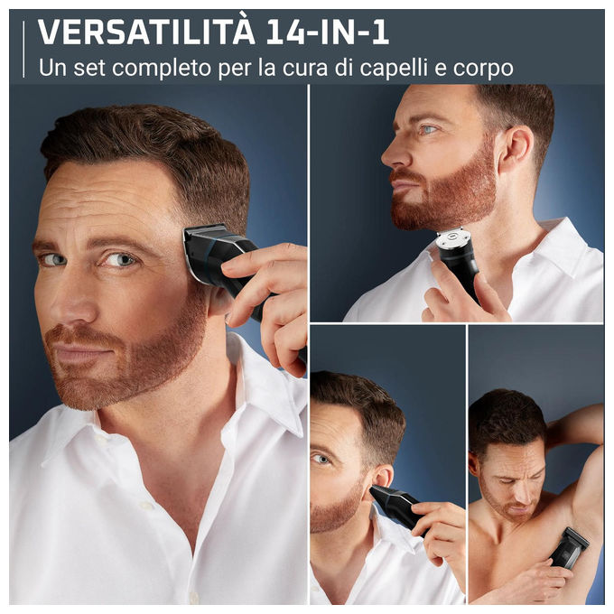 Rowenta TN9650 X Series 700 Regolabarba Multifunzione 14 in 1 Lame in Acciaio al Carbonio Autoaffilanti 21 Regolazioni 270 min di Autonomia Batteria al Litio colore Nero