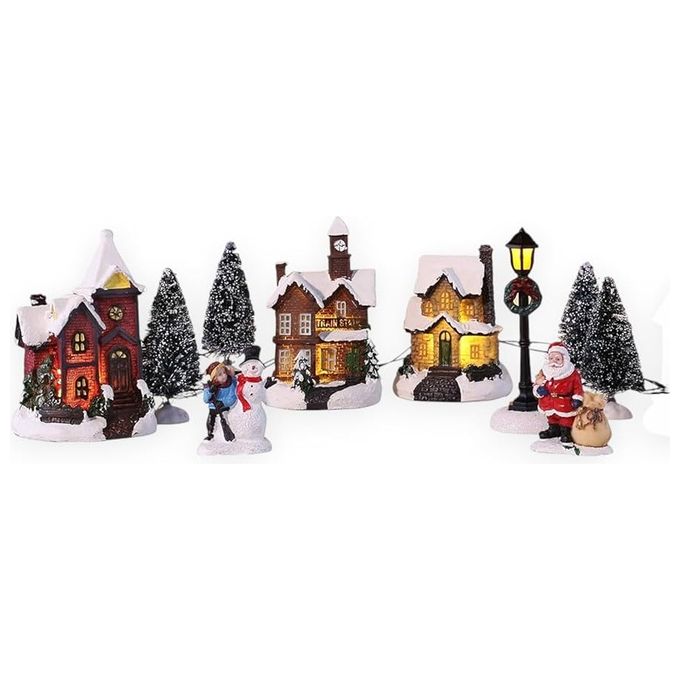 Party Store 163516 Villaggio Natalizio con Personaggi e Luci 9,5x11,7x12,2 cm colore Multicolore