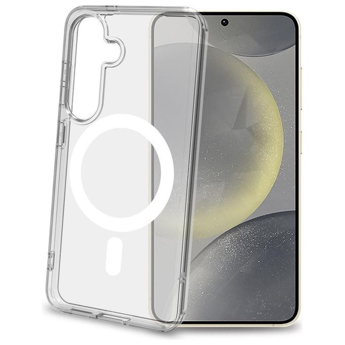 Celly GELSKINMAG1187W GELSKINMAG Cover morbida in TPU trasparente compatibile con tecnologia Magsafe anello magnetico colore Bianco