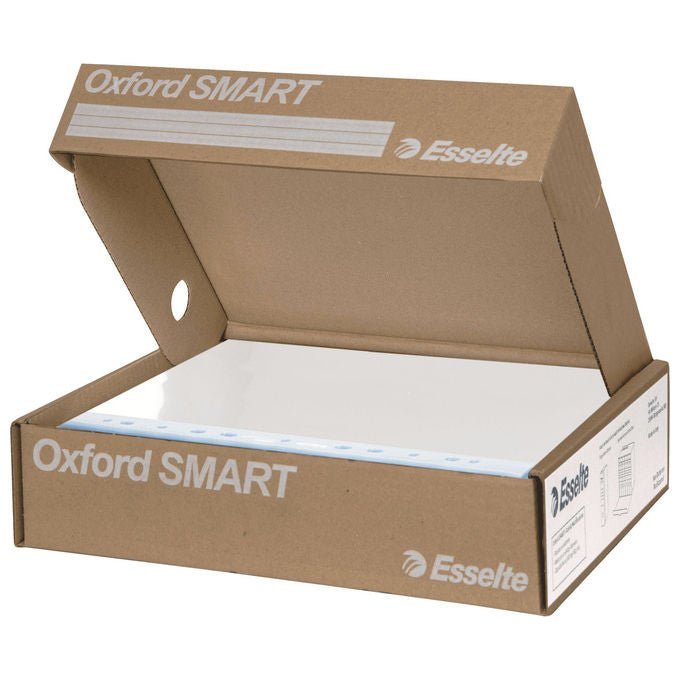 Esselte 397850504 OXFORD GREEN SMART Buste a Perforazione Universale 100% Riciclate Formato 22x30 cm con Banda 11 Fori colore Verde
