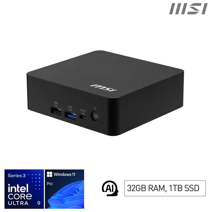 MSI 3MG-002EU Cubi NUC AI+ Mini PC Intel Core Ultra 9 386H 32GB DDR5 1TB SSD NVMe Wi-Fi 7 Windows 11 Pro colore Nero