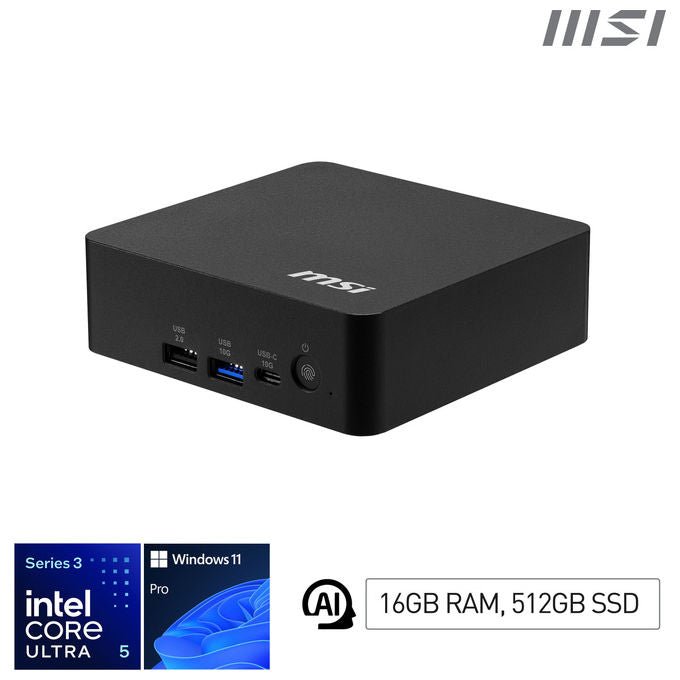 MSI 3MG-004EU Cubi NUC AI+ Mini PC Intel Core Ultra 5 322 16GB DDR5 512GB SSD Wi-Fi 7 Windows 11 Pro colore Nero