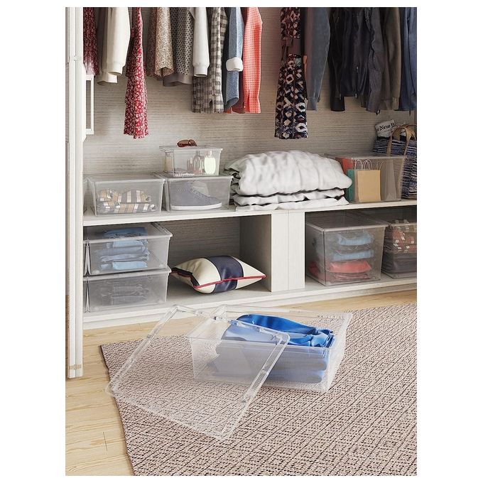 Keter Set di 6 Contenitori in Plastica con Coperchio C Box S, Trasparenti, Ideali per Vestiti, Scarpe e come Portaoggetti, Adatti per Armadi e Garage, 11 L, 37x26x14H cm