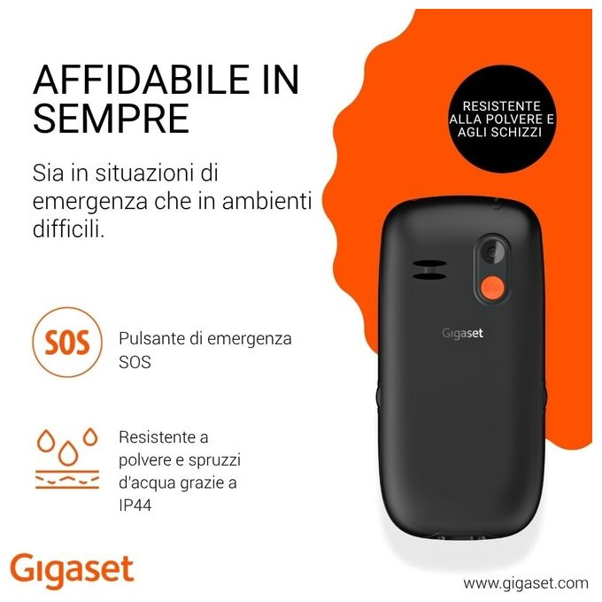 Gigaset GL395 Telefono Cellulare per Anziani Nero Sim Singola Tasto SOS
