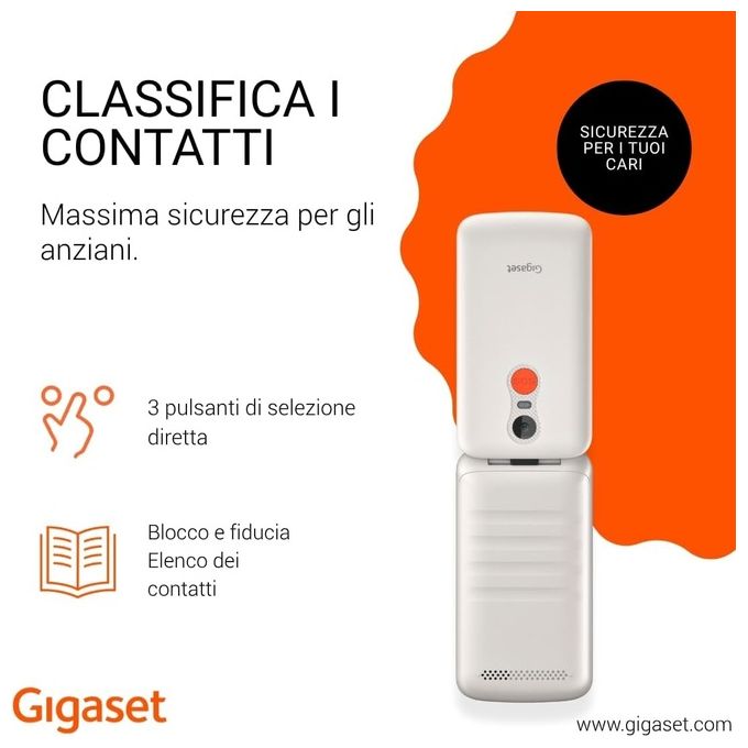 Gigaset Telefono Cellulare per Anziani GL595 Clamshell Bianco