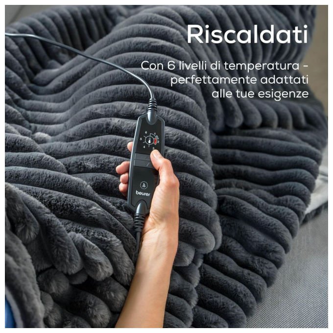 Beurer 40051 HD 82 Stockholm Coperta Termica 6 Livelli di Temperatura Spegnimento Automatico Protezione Surriscaldamento 130x180 cm colore Grigio