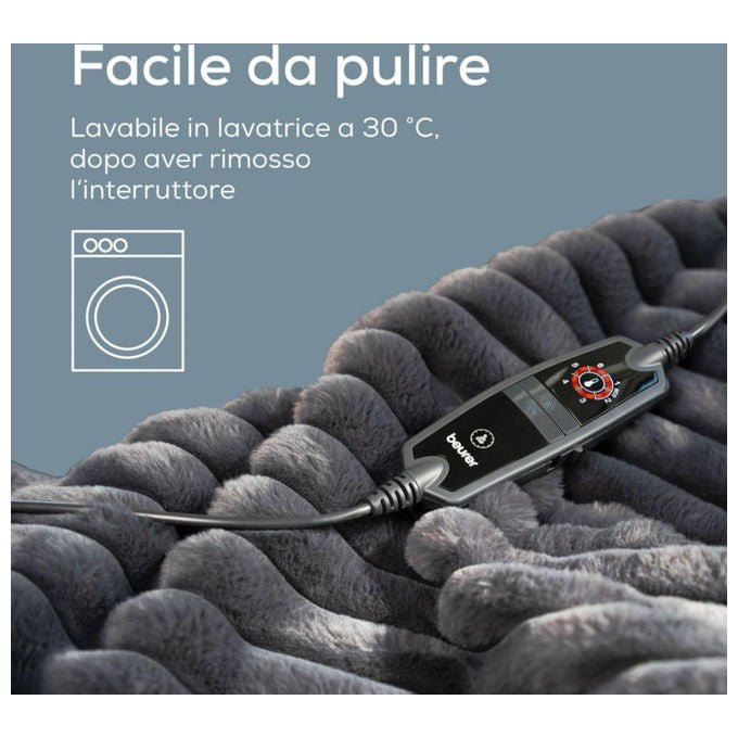 Beurer 40051 HD 82 Stockholm Coperta Termica 6 Livelli di Temperatura Spegnimento Automatico Protezione Surriscaldamento 130x180 cm colore Grigio