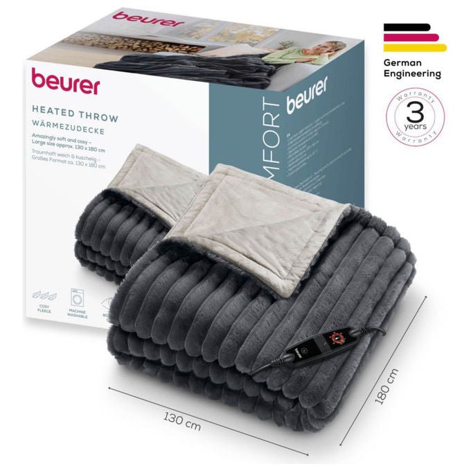 Beurer 40051 HD 82 Stockholm Coperta Termica 6 Livelli di Temperatura Spegnimento Automatico Protezione Surriscaldamento 130x180 cm colore Grigio
