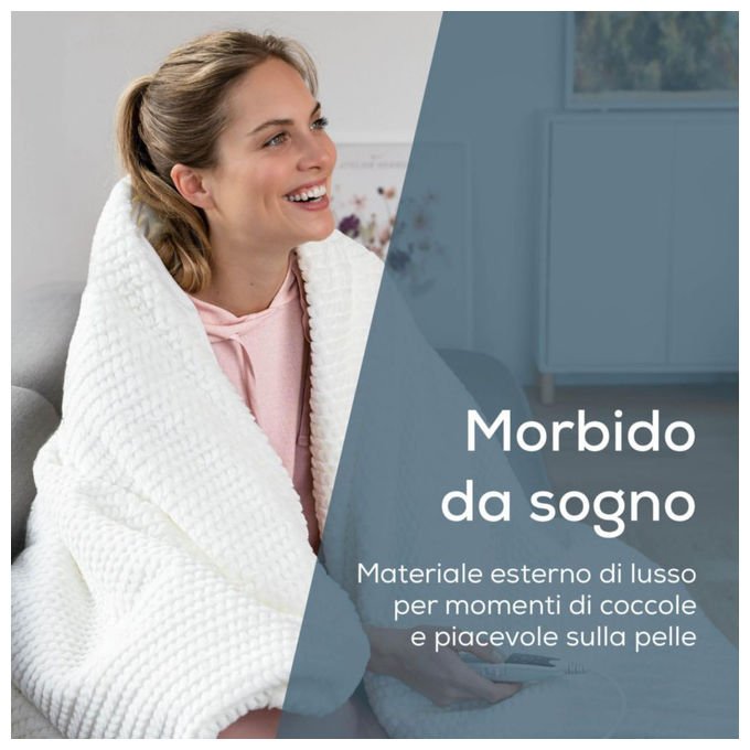 Beurer 40052 Termocoperta HD 82 Helsinki 6 livelli di temperatura spegnimento automatico dopo 3 ore materiale super morbido colore Bianco