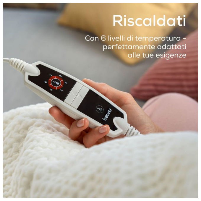 Beurer 40052 Termocoperta HD 82 Helsinki 6 livelli di temperatura spegnimento automatico dopo 3 ore materiale super morbido colore Bianco