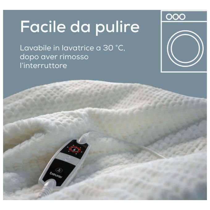 Beurer 40052 Termocoperta HD 82 Helsinki 6 livelli di temperatura spegnimento automatico dopo 3 ore materiale super morbido colore Bianco