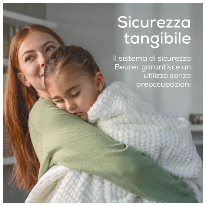 Beurer 40052 Termocoperta HD 82 Helsinki 6 livelli di temperatura spegnimento automatico dopo 3 ore materiale super morbido colore Bianco