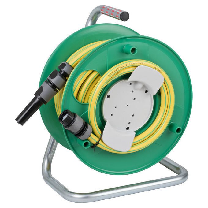 Brennenstuhl 4007123670338 Tamburo per tubo da giardino 20 m 1-2'' con ugello regolabile e fermo acqua colore Giallo-verde