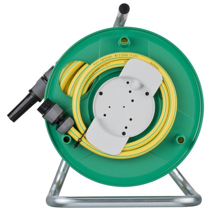 Brennenstuhl 4007123670338 Tamburo per tubo da giardino 20 m 1-2'' con ugello regolabile e fermo acqua colore Giallo-verde