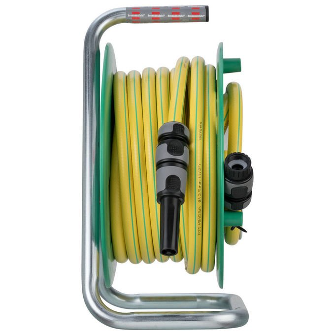 Brennenstuhl 4007123670338 Tamburo per tubo da giardino 20 m 1-2'' con ugello regolabile e fermo acqua colore Giallo-verde