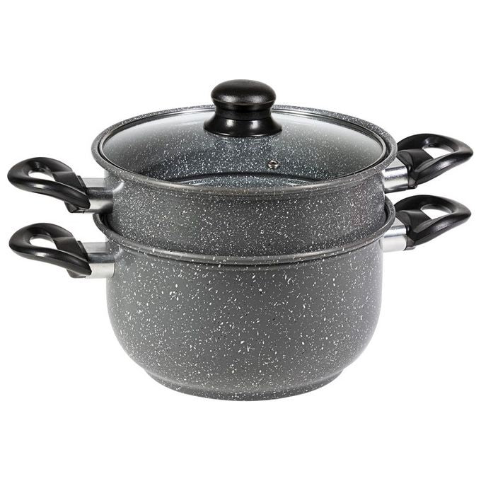 Set Friggitrice e vaporiera 4 pezzi grigio marmorizzato