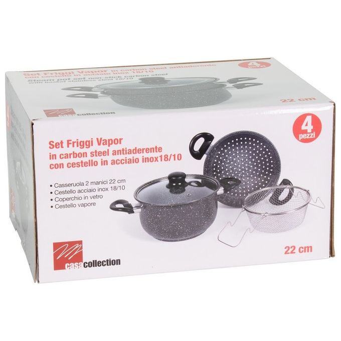 Set Friggitrice e vaporiera 4 pezzi grigio marmorizzato