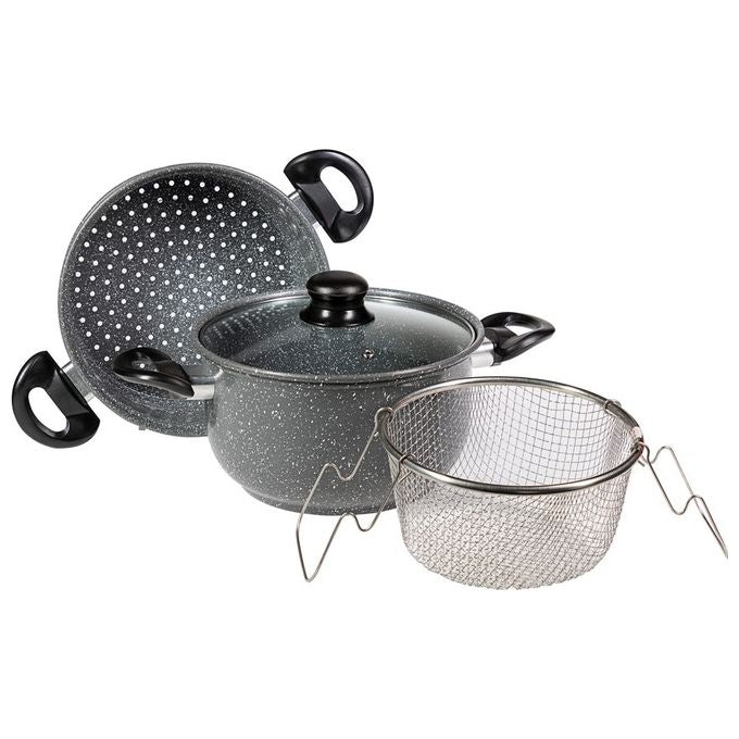 Set Friggitrice e vaporiera 4 pezzi grigio marmorizzato