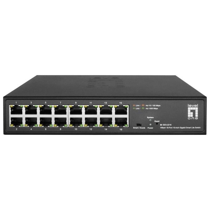 LevelOne GES-2216 Switch di Rete Gestito L2 16 Porte Gigabit Ethernet (10-100-1000) VLAN Supporto QoS Fanless colore Nero