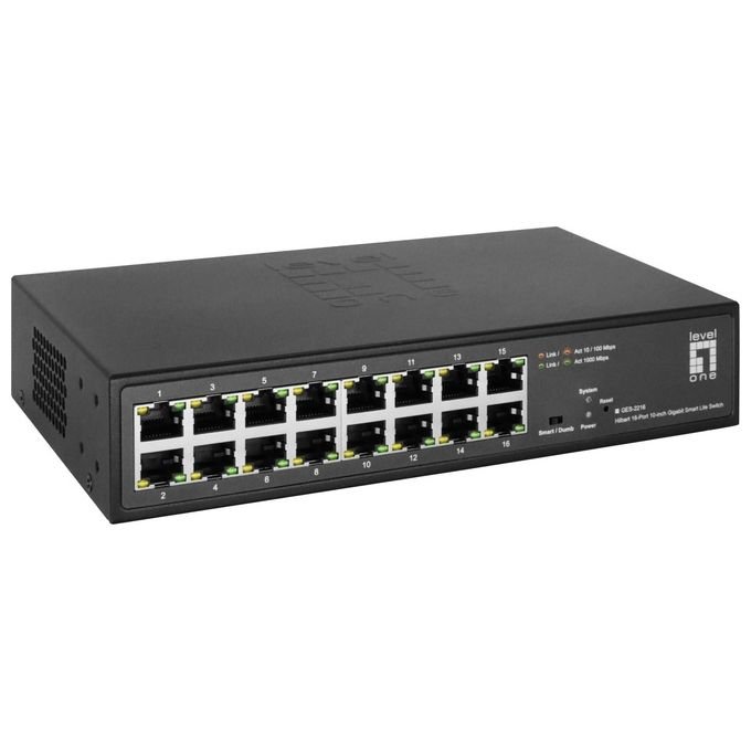 LevelOne GES-2216 Switch di Rete Gestito L2 16 Porte Gigabit Ethernet (10-100-1000) VLAN Supporto QoS Fanless colore Nero