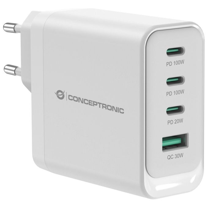 Conceptronic ALTHEA22W100 Caricabatterie Universale Interno con 3 Porte USB Tipo C Ricarica Rapida 100 W Tecnologia GaN colore Bianco