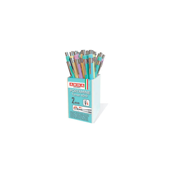Arda 4019PBAR Turner Portamine 2 mm gradazione B fusto esagonale affilamine integrato confezione 20 pz colore Multicolore