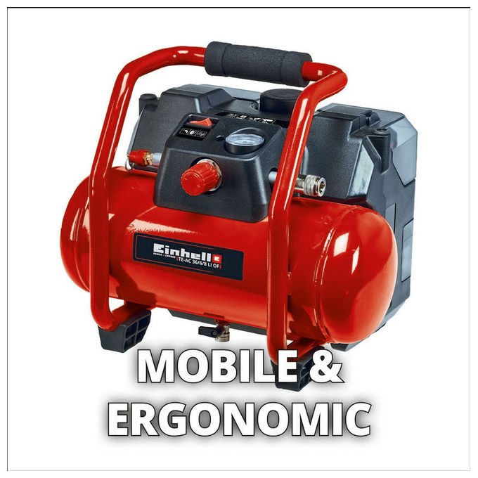 Einhell Compressore A Batteria Te-Ac 36-6-8 Li Serbatoio Da 6 Litri Motore Senza Olio Ideale Per Fai Da Te E Lavori Vari