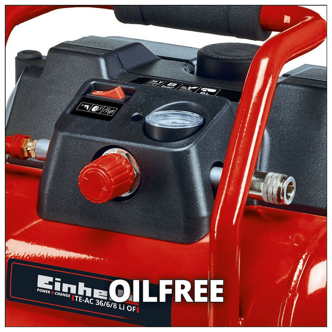 Einhell Compressore A Batteria Te-Ac 36-6-8 Li Serbatoio Da 6 Litri Motore Senza Olio Ideale Per Fai Da Te E Lavori Vari