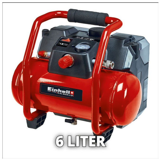 Einhell Compressore A Batteria Te-Ac 36-6-8 Li Serbatoio Da 6 Litri Motore Senza Olio Ideale Per Fai Da Te E Lavori Vari