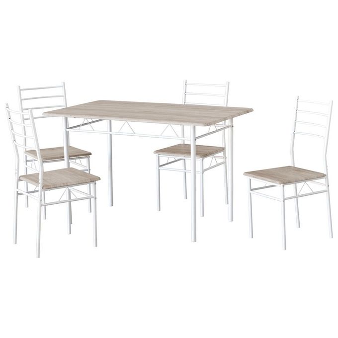 Set tavolo rettangolare Porto con 4 sedie in metallo e mdf bianco e naturale