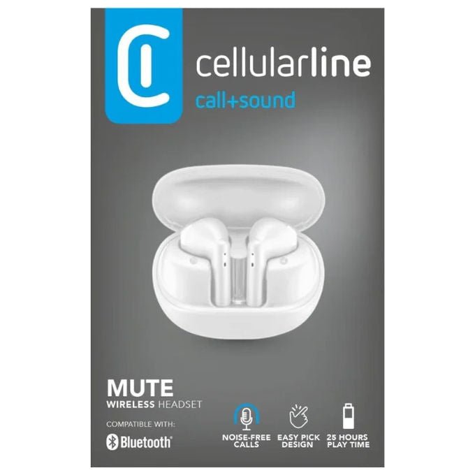 Cellularline Mute Auricolari Wireless con Custodia di Ricarica e Funzione ENC Bianco